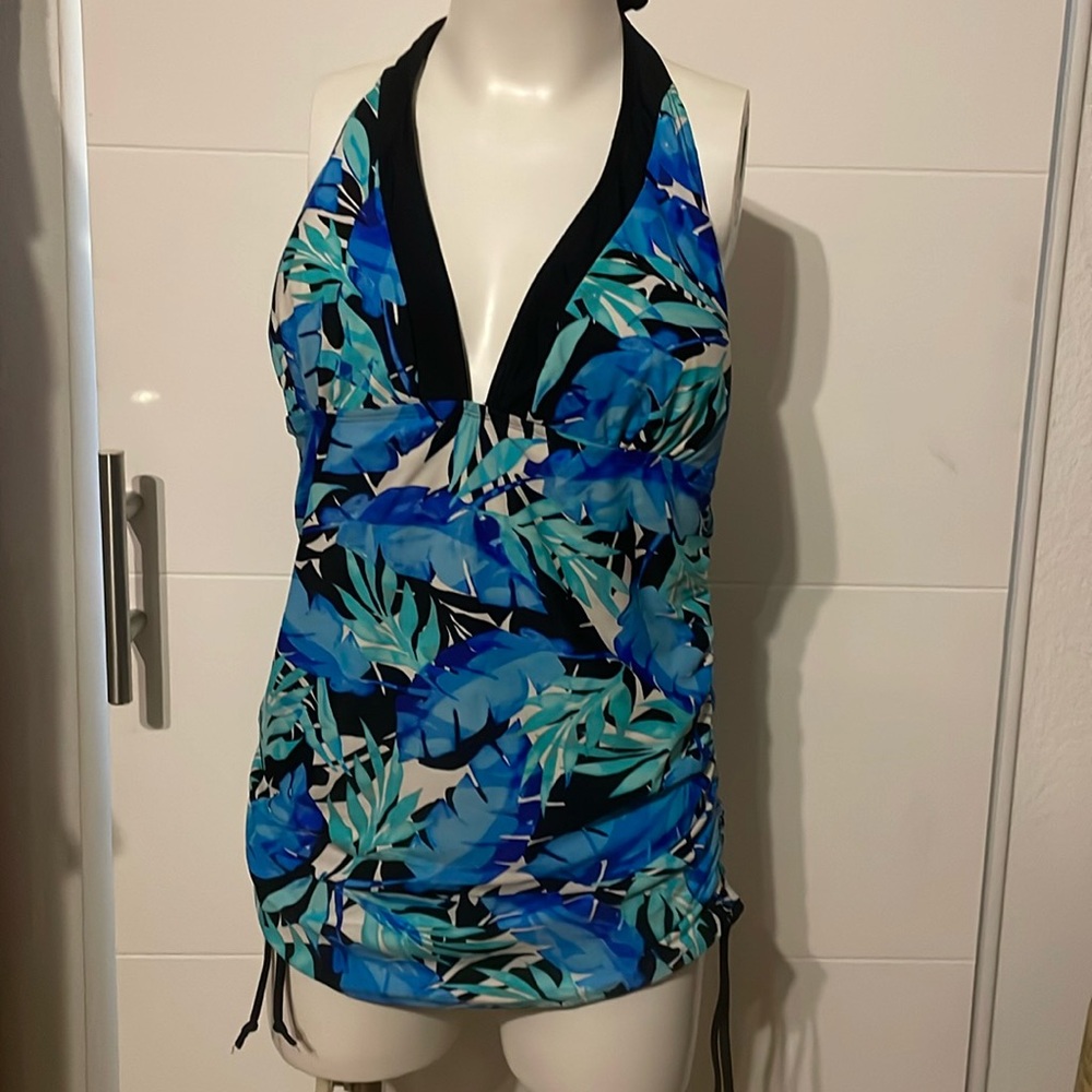 YBL‎ Your Best Life Women’s Swimsuit TOP only! Blues & black floral print. Sz 14